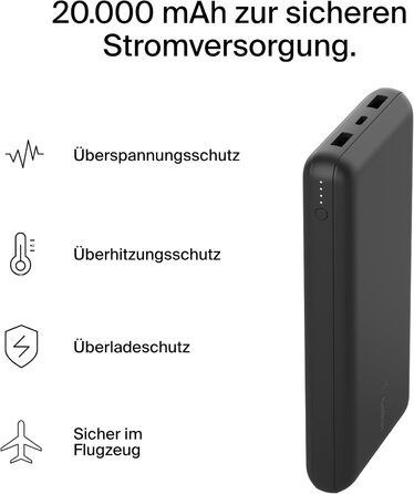 Повербанк Belkin 20K 20 000 мАг, USB-C/USB-A, 2 шт., Чорний для iPhone, Galaxy, Pixel, iPad