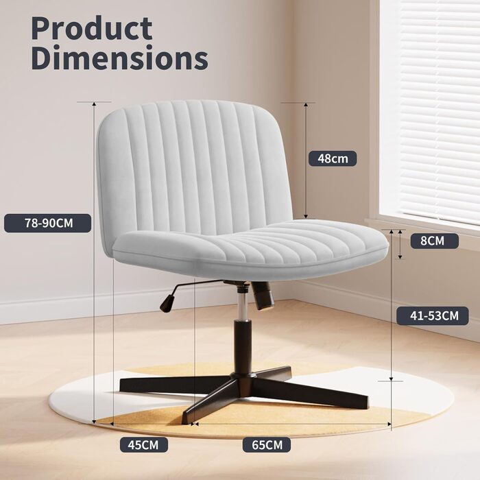 Офісне крісло без підлокітників Naspiro, сіре, з тканини, регульоване по висоті, поворотне на 360°, з функцією гойдання