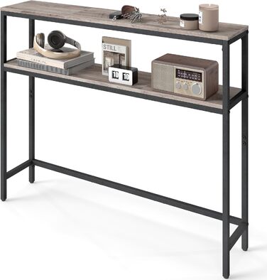Консоль VASAGLE - вузький столик для вітальні/коридору з 2 полицями, 20 x 100 x 80 см, сіро-чорний, LNT131B22