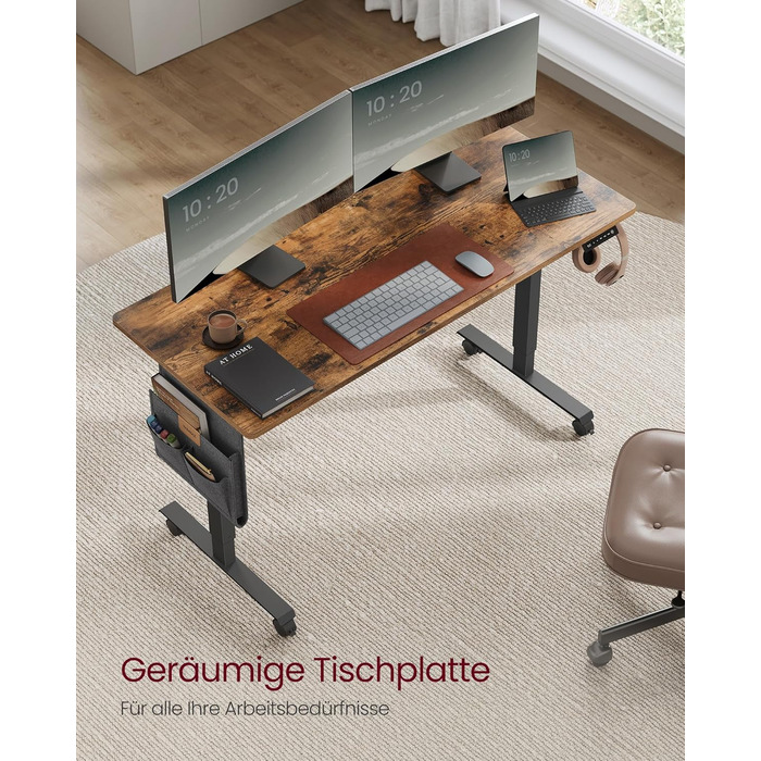 Електричний регульований стіл VASAGLE, 60 x 140 см, висота 72-120 см, 4 пам'яті, vintage brown, LSD174X01