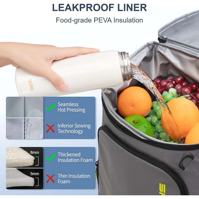 Рюкзак-холодильник SPARTER на 49 доз, ізольований, вологостійкий, легкий, для пляжу, подорожей, кемпінгу, обідів (сірий)