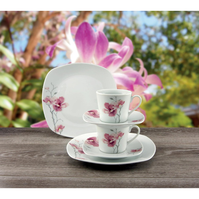 CreaTable Серія Amelie AIKO: 18-частинний набір посуду з порцеляни, кавовий сервіз, придатний для миття в посудомийній машині та використання в мікрохвильовій печі, преміум-якість