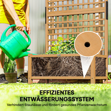 Підвищене грядка з шпалером та дахом, ящик для рослин, квітник, стійкий до погодних умов, дерево, 90 x 45 x 183 см, коричневий