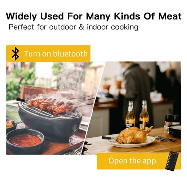Термометр для м'яса бездротовий, з Bluetooth- Термометр для гриля бездротовий для дистанційного контролю гриля, духовки, фритюрниці, інтелектуальний термометр для м'яса, моніторинг APP до 50м.