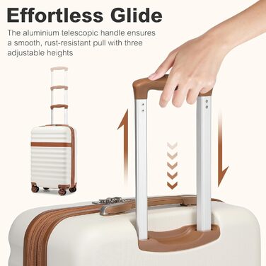 Набір валіз KONO: 3-в-1 (рюкзак, валіза на колесах, косметичка) з ABS+PC, TSA-замок, 4 колеса (кремовий/коричневий)