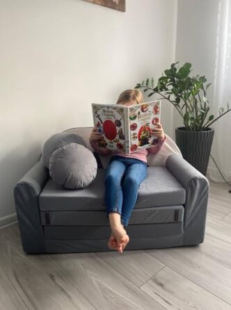 Дитяче розкладне ліжко-диван 3в1 All4All Kindersofa - ліжко, диван, ігровий центр для дітей. Зручна дитяча м'яка дитяча кушетка з функцією сну, різні кольори та малюнки (сірий, рожевий, зелений, тваринні мотиви).