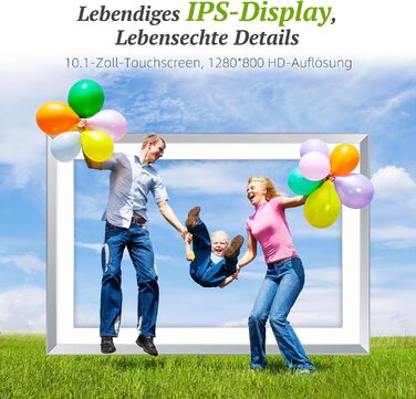 Цифровий рамка для фотографій з дерева, Wi-Fi, 32GB, 10.1 дюйма, IPS сенсорний екран, Frameo APP, подарунок, дуб (срібло)