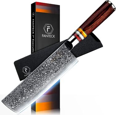 Японський ніж Gyuto FANTECK з дамаської сталі 20 см (67 шарів VG-10) - професійний кухонний ніж з дерев'яною ручкою Pakkawood, подарункова коробка