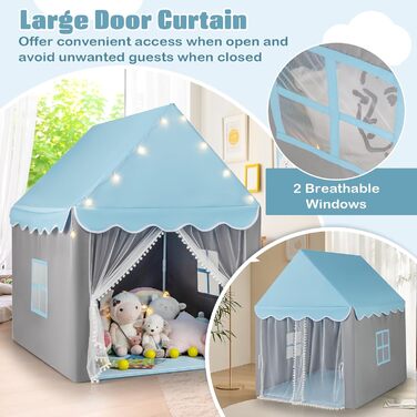 Дитяче намет-ігровий будиночок HOMASIS з килимком, зірками та віконцями, для дівчаток та хлопчиків, блакитний колір