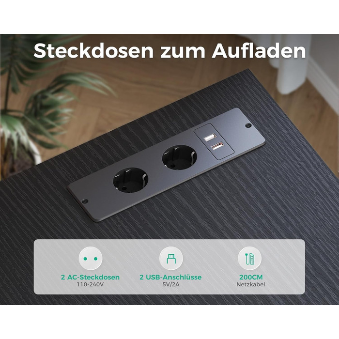 Комп'ютерний стіл Coleshome L-подібний з висувними ящиками з тканини, USB-порт та розетка, для дому та офісу (Чорний, 140x70 см)