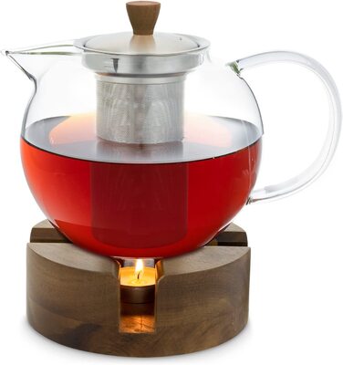 Скляний заводський чайник скляний чайник з ситечком для чаю з нержавіючої сталі Чайник з нержавіючої сталі скляний чайник з кришкою і дерев'яною ручкою (з дерев'яною ручкою, 1,3 л)
