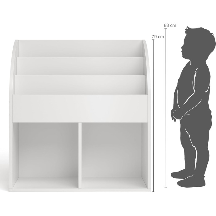 Дитяча полиця Bellabino Koro, зберігання іграшок, дитяча книжкова шафа з 3 відділеннями для книг і 2 відділеннями для коробок, біла, розміри H 79 см, D 34 см, Ш 72 см Без відкидних коробок Білий, 2 відділення