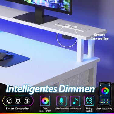 Стіл Rolanstar з шухлядами, 120x47 см, ігровий стіл з розеткою, LED-підсвітка та підставка для монітора, стіл для комп'ютера з підставкою для клавіатури, білий