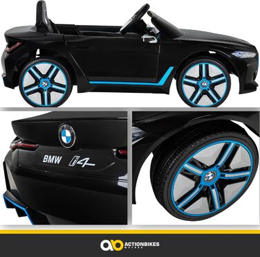 Дитячий електромобіль BMW i4 Actionbikes Motors, ліцензійний, з пультом 2,4 ГГц, електроавто для дітей від 3 років, іграшковий автомобіль (білий/чорний)