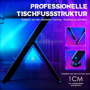 Ігровий стіл YRHome з RGB-підсвічуванням та підставкою для навушників, білий (160x60x75 см)