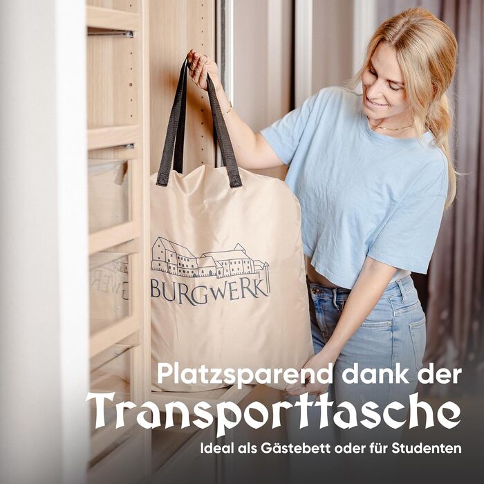 Надувне ліжко 3-в-1 | Гостьове та кемпінгове ліжко | Надувна матрац з електропомпою 150x200 | Самостійно надувна повітряна матрац (2 особи, Бежевий)