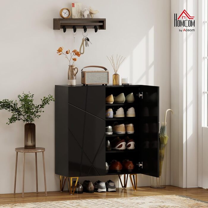 Шафа для взуття HOMCOM з 2 дверцятами, 3 регульовані полиці, на 15-20 пар, чорна, 72 x 31,5 x 95 см