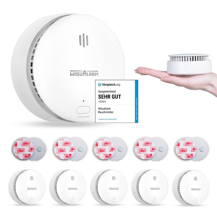 Датчики диму Rauchmelder з магнітним кріпленням, 10 років роботи від батареї, з функцією вимкнення/тестування, сертифіковано TÜV EN 14604 (5 шт.)