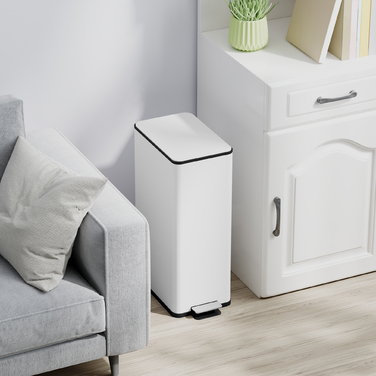 Сміттєвий бак 20л, з плавним закриттям кришки, відділенням для дезодоранту, захистом від відбитків пальців, нержавіюча сталь, білий