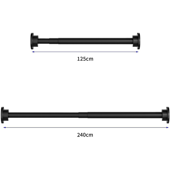 Карниз для душу чорний Телескопічна штанга на вибір довжиною 40-230 см без свердління (125-230 см чорна)