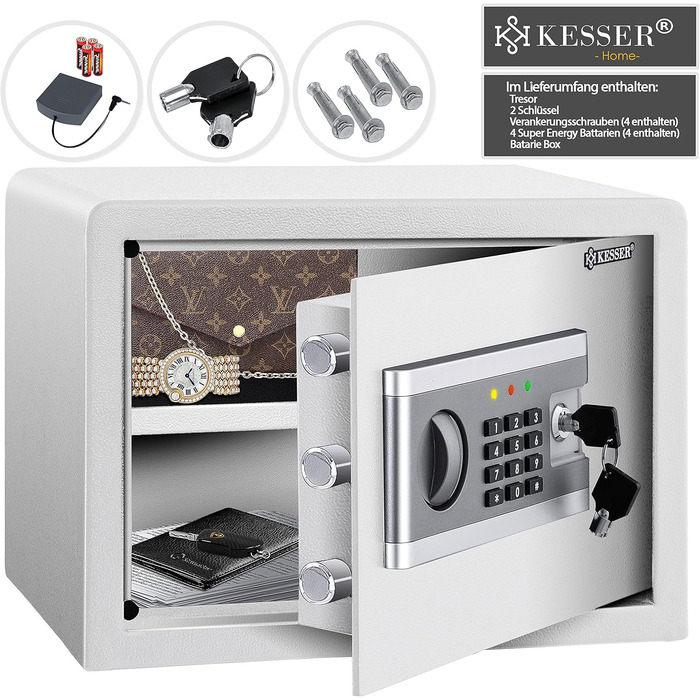 KESSER® Електронний сейф | 38x30x30 см | з батарейним блоком | Вбудоване освітлення | Сейф для підлоги та стіни | Меблевий сейф | Срібний