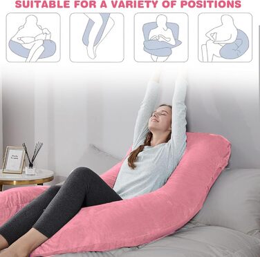Наволочка на подушку для вагітних U-подібна, бавовняна знімна наволочка для подушки для годування та підтримки тіла, 140 x 80 см (Рожевий + Сірий)