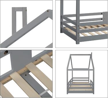 Двоярусне ліжко Moimhear для дітей, 90x200 см, будиночок з сосни (сірий)