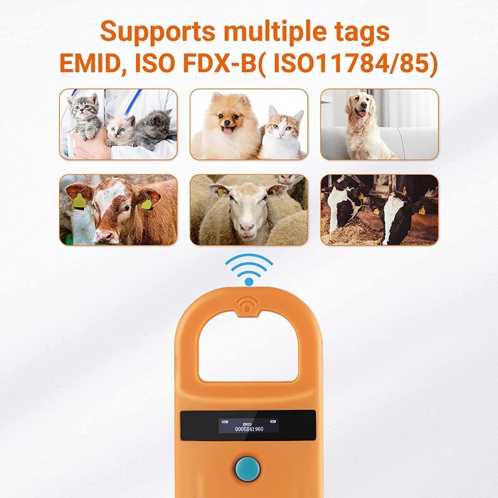 Сканер для зчитування мікрочіпів домашніх тварин Tera з D-подібною пряжкою, портативний сканер ідентифікаційних даних чіпів домашніх тварин з OLED-дисплеєм, що перезаряджається сканер міток домашніх тварин для собак, кішок, свиней по ISO 11784/11785, FDX-
