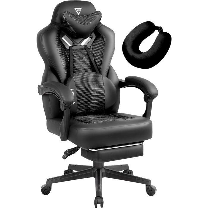 Геймерське крісло Vigosit з підставкою для ніг темно-сіре