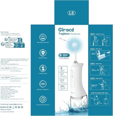 Іригатор для порожнини рота Munddusche, професійний, з технологією мікробульбашок, регулювання тиску води, для чищення зубів та брекетів, білий