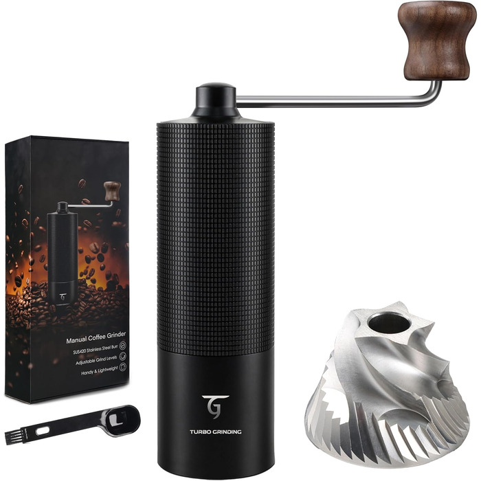 Ручна кавомолка SUNYA MCG-02 з кегульним жорном, збірник рецептів, нержавіюча сталь, дерев'яний ручка