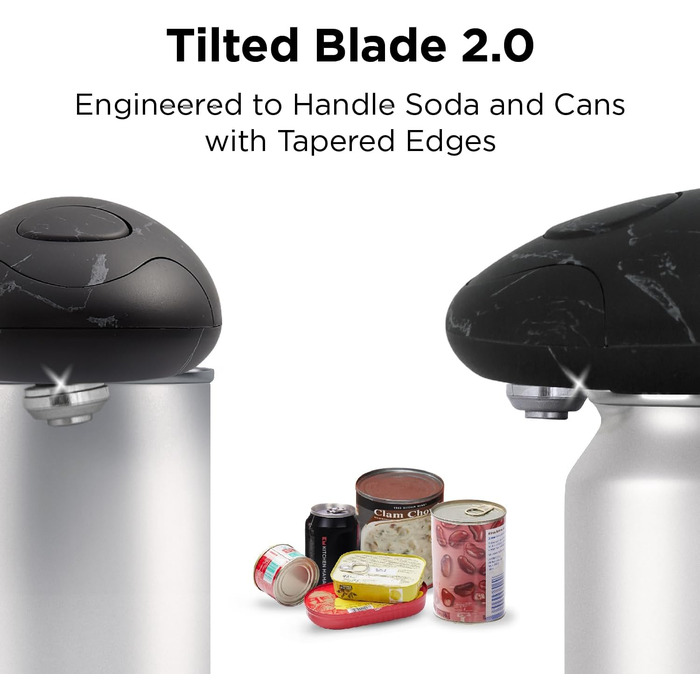 Електричний відкривач консерв Kitchen Mama 2.0: автоматичний, бездротовий, з гладкою кромкою, для безпечного відкривання, працює від батарейок (мармуровий чорний)