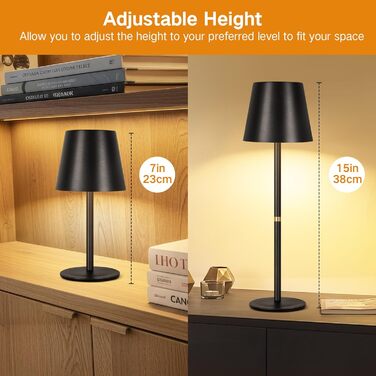 LED-лампа настільна OUTON 2 шт. бездротова з LED-індикатором, сенсорне керування, 3 колірні температури, USB-C зарядка, IP54 водостійкість, 30 годин роботи – для дому та на подарунок, чорний