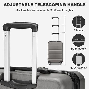 Валіза-тележка KONO, ручна поклажа, сіра (55x35x22 см) з TSA-замком та подвійними колесами