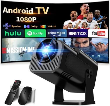 Портативний проєктор Mini Beamer 4K Full HD 1080P з WiFi 6, Bluetooth 5.2, автоматичною корекцією трапецеїдальних спотворень та підтримкою HDMI, TV Stick, Memory Stick, Laptop (білий, чорний)