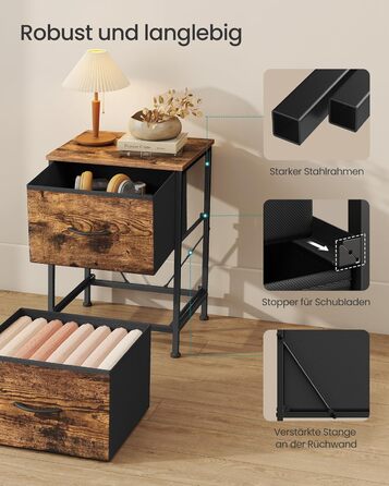 SONGMICS Комод з 2 висувними ящиками, тумбочка, шафка для зберігання, сталь, МДФ, фліс, для спальні, прихожої, вітальні, чорний, LGS32BH03