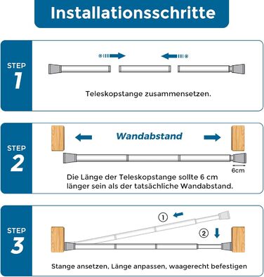 Штанга для штор без свердління AIZESI, 113-197 см, телескопічна, чорна (діаметр 22 мм)