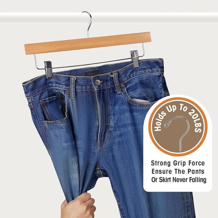 Набір дерев'яних вішалок для штанів Ulimart (24 шт.), з кліпсами, для джинсів, шортів та штанів