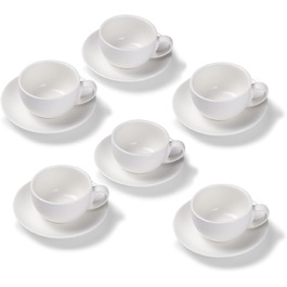 Набір з 6 чашок для лате - білі, 350 мл, матові, порцелянові, товстостінні, можна мити в посудомийній машині, італійський дизайн - набір кавових чашок з блюдцями