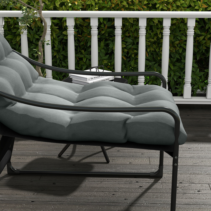 Outsunny Garden Chair Садове крісло з товстою подушкою сидіння, шезлонг з підлокітником вантажопідйомністю до 120 кг, для саду та балкона, сірий