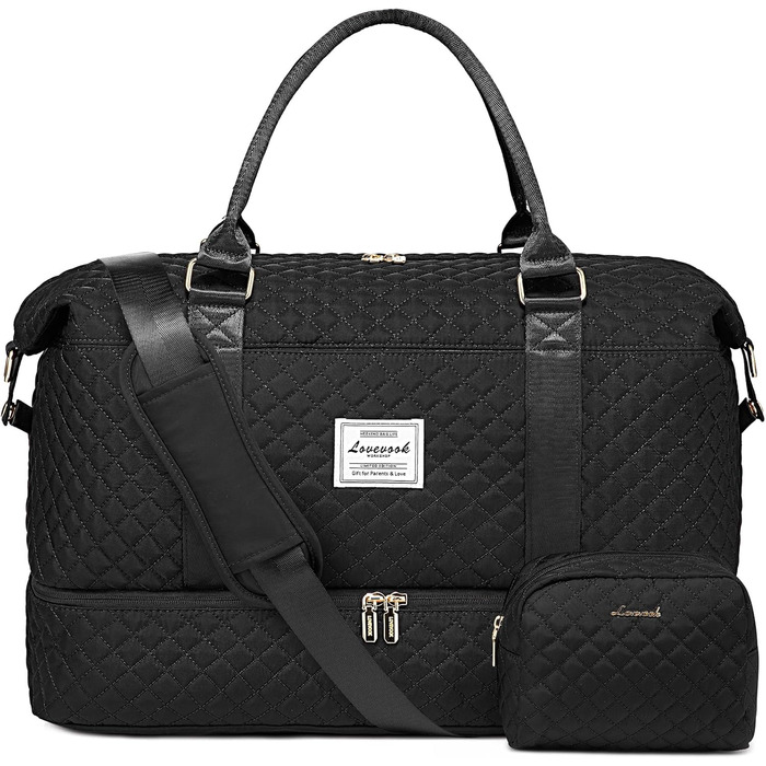 Спортивна сумка LOVEVOOK для жінок: велика дорожня сумка-мішок, weekender, з косметичкою, відділенням для взуття, водонепроникна, для подорожей, спортзалу, кемпінгу (L-2шт), чорна