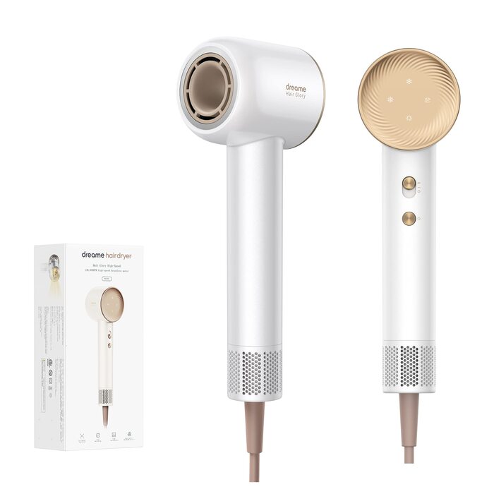 Високошвидкісний фен для волосся Dreame Hair Glory з іонізацією, 110 000 об/хв, потік повітря 70 м/с, регулювання температури та швидкості, білий