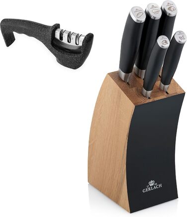 Набір кухонних ножів Gerlach Deco Black з точильним каменем: 5 ножів у блоці з нержавію та бука