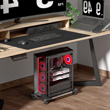 Підставка для CPU (процесора) ПК: Алюмінієва підставка для комп'ютера, універсальний регульований кріплення для CPU з 2 фіксованими колесами та 2 поворотними колесами на 360°, для настільних комп'ютерів або корпусів (чорний)