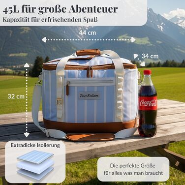 Термосумка-холодильник велика 45л XXL блакитна для пікніка, пляжу, авто, кемпінгу. Ізотермічна сумка-холодильник, складана, ретро