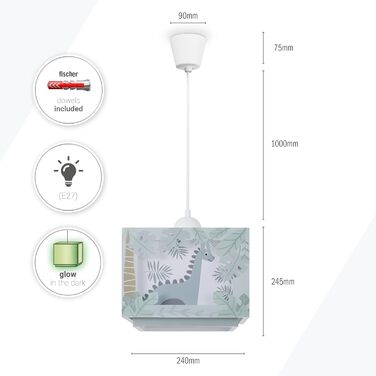 Домашня дитяча підвісна лампа динозавр E27 яскраво-зелений