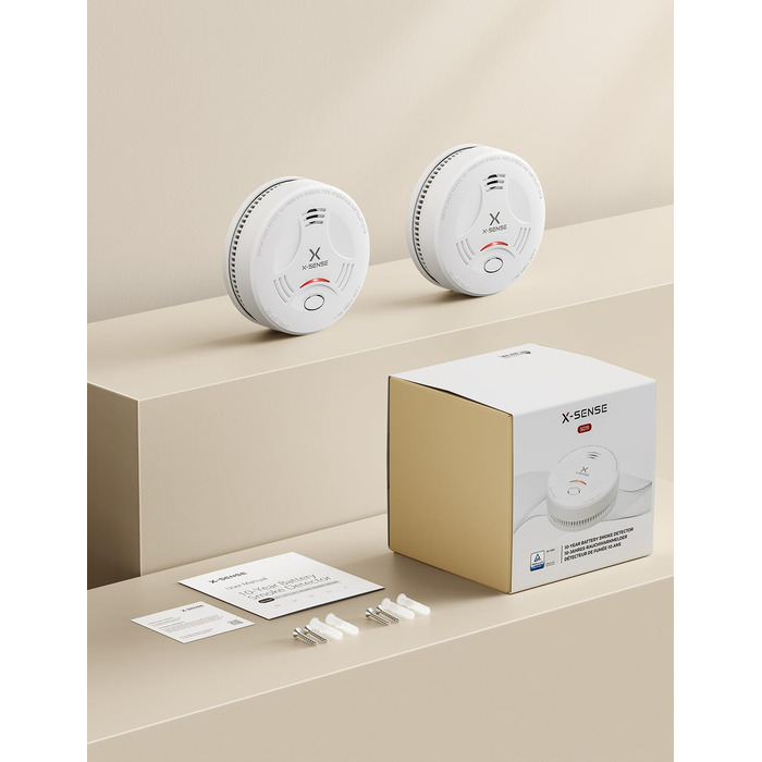 Датчик диму X-Sense з батареєю на 10 років, сертифікований TÜV Rheinland, з функцією вимкнення звуку та самотестування, SD11, набір 5 шт, білий (2 шт, білий)