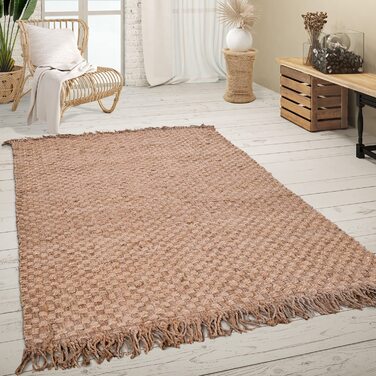Домашній килим Paco з волокна ручної роботи, джутовий строкатий килим в сучасному стилі бохо, розмір80x150 см, Колір (120x170 см, натуральна тканина 3)