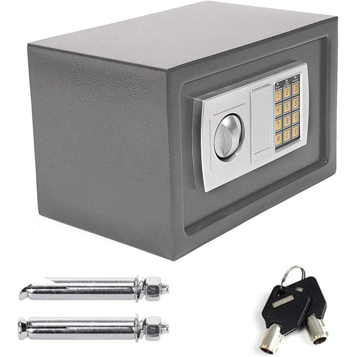 Сейф Tresor з подвійним ригелем, сталевий, з електронним кодовим замком та 2 ключами для бізнесу, грошей, ювелірних виробів, цінностей (8.5L, сірий)