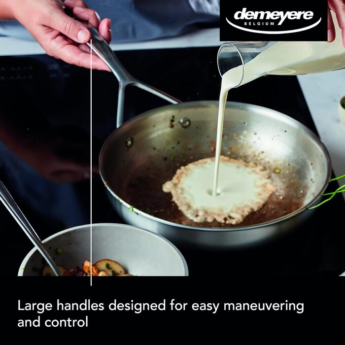 Сковорода з нержавіючої сталі Demeyere Essential 5 для індукційної та інших типів плит, сковорода з легкої у догляді полірованої 5-шарової нержавіючої сталі, гарантія якості 30 років, сковорода висотою 28 см 28 см - нержавіюча сталь